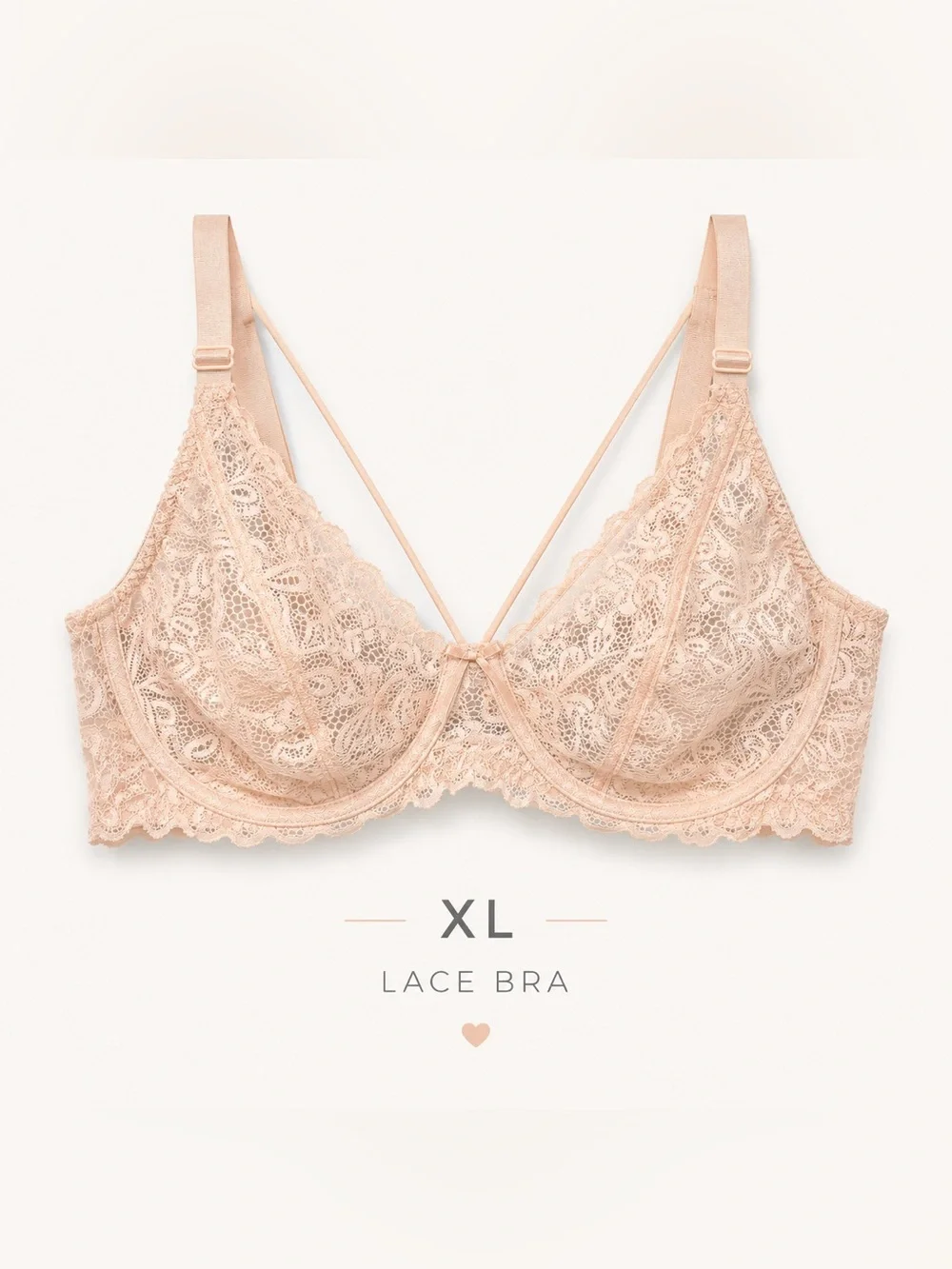 Lace Underwire Bralette with Strappy Back in Blush 38DD